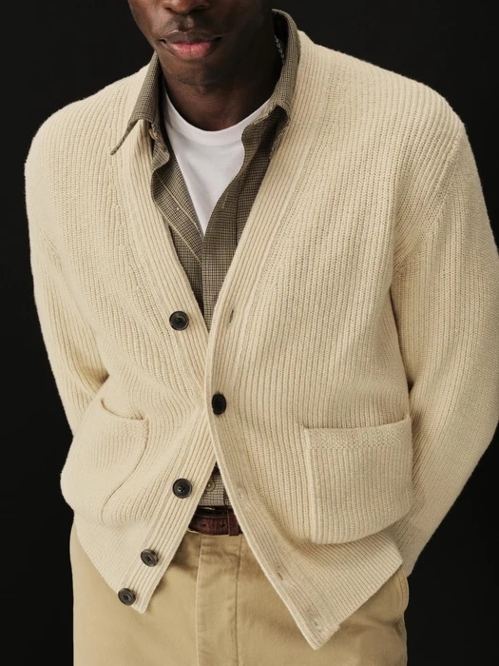 Buck Mason Men’s Seafarer Cotton Rib Cardigan XL Chunky Knit Beige Neutral Fall